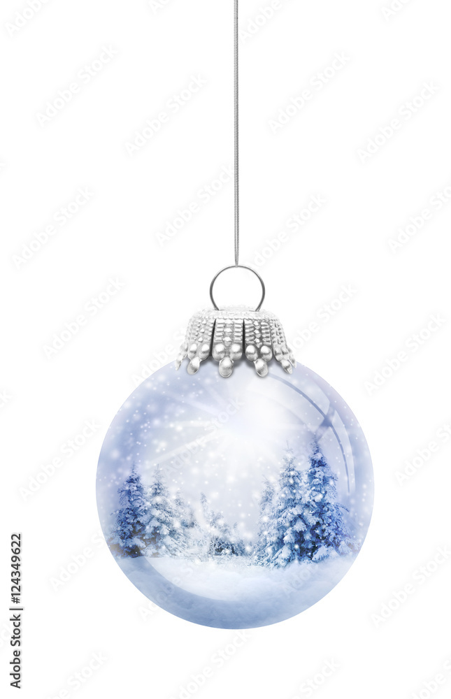 Christbaumkugel mit Schneeelandschaft StockIllustration Adobe Stock