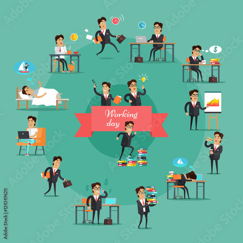 Businessman Working Day Set