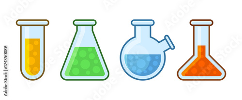 Chemical Laboratory Equipment Icons Set on White Background. Vector