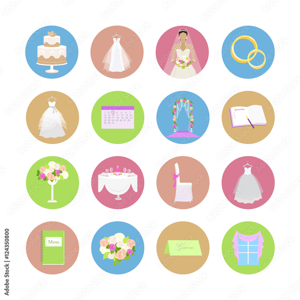 Set of Wedding Vector Icons in Flat Design Set of Wedding Vector Icons in Flat Design