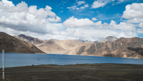 Pangong Lake with mountain and blue sky, Leh Ladakh