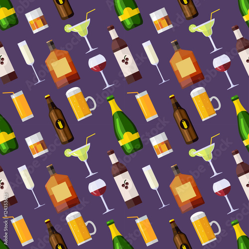 Pattern, drinks, bar, flat, set, wine, beer