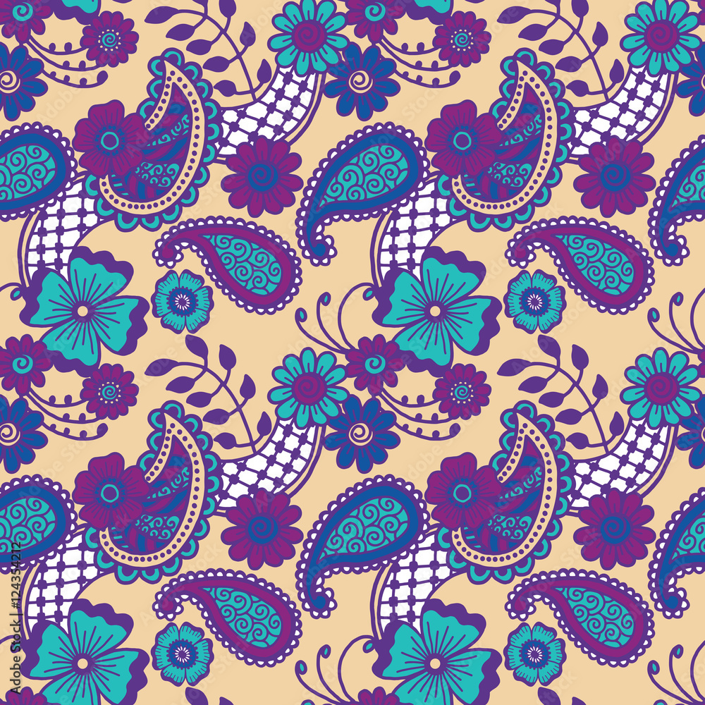 Fototapeta premium Paisley seamless colorful pattern