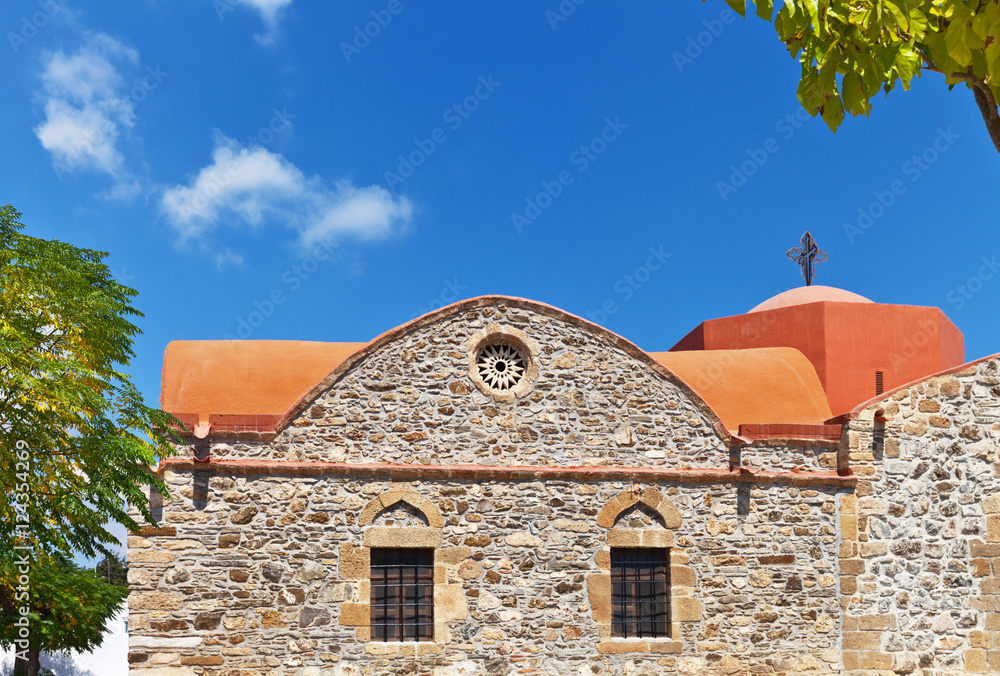Fototapeta premium Holy Church of the Assumption of the Virgin Mary (built around 1060). Asklipion. Rhodes. Greece