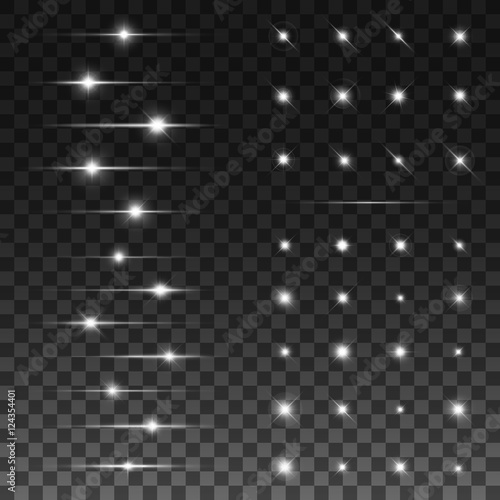 Super set of glowing lights, stars and sparkles. Isolated on transparent background. Vector illustration, eps 10.
