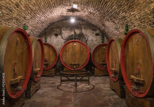 Wine barrels (botti) in a Montepulciano cellar, Tuscany