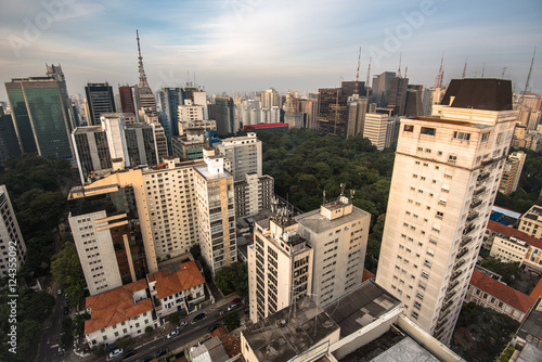 Aerial view of buildings around Paulista Avenue in Sao Paulo City
