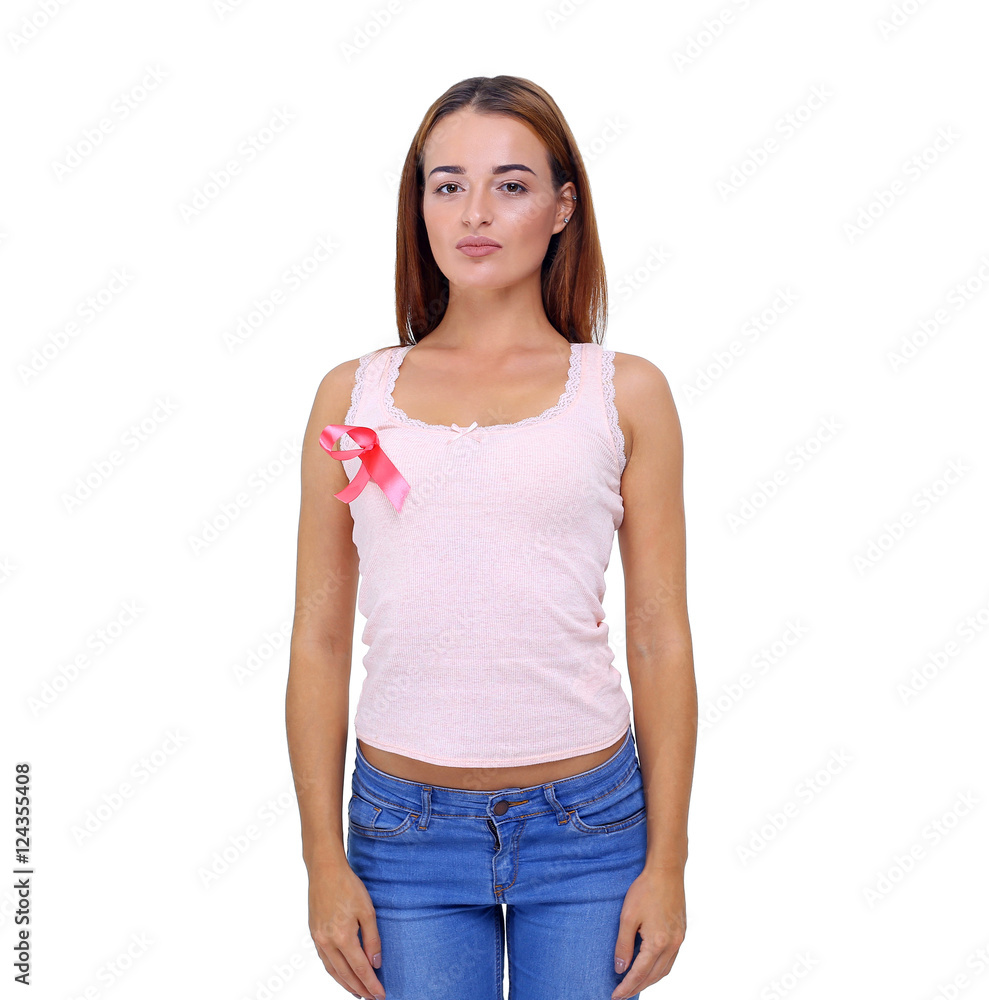 Obraz premium womans hand holding pink breast cancer awareness ribbon