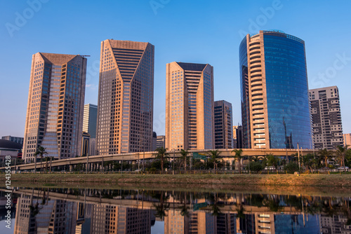 Modern Buildings Reflection in Pinheiros River in Sao Paulo City
