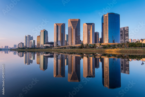 Modern Buildings Reflection in Pinheiros River in Sao Paulo City