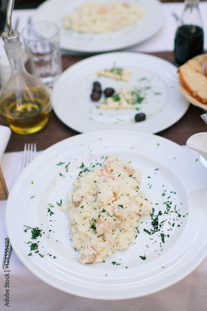 risotto with mushrooms, fresh herbs and parmesan cheese risotto with mushrooms, fresh herbs and parmesan cheese