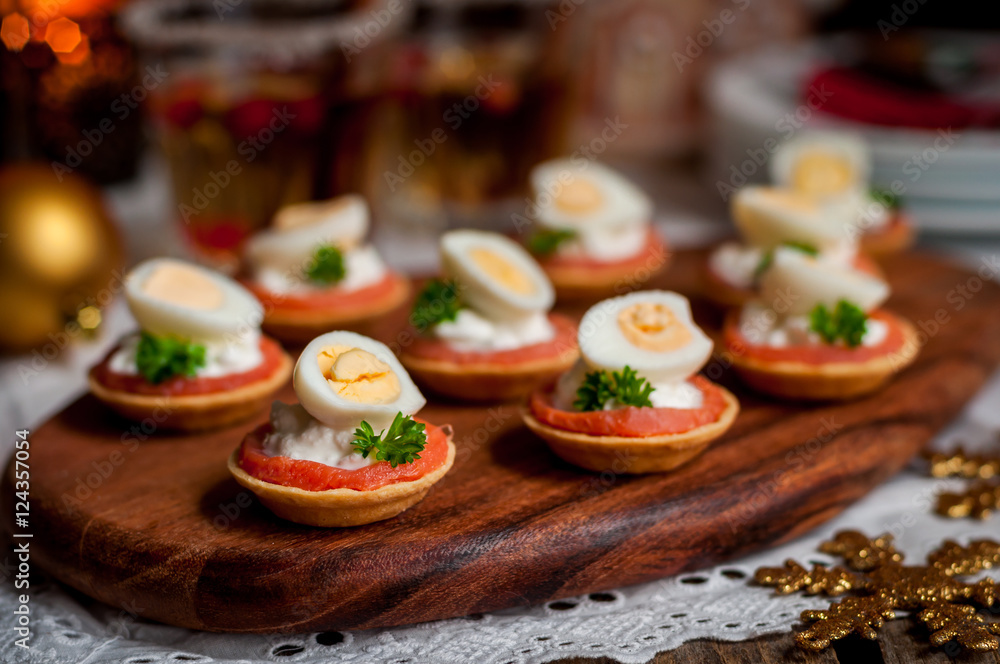 Fototapeta premium Little Tarts of Salmon, Cheese and Egg