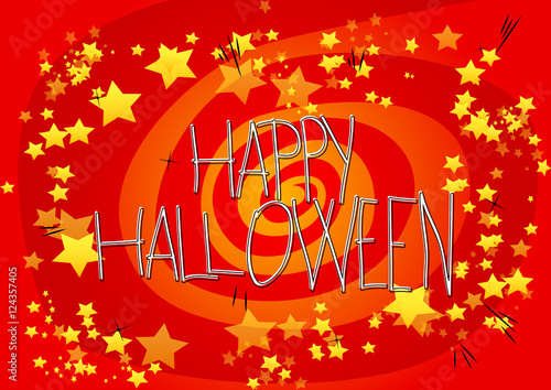 Vector illustrated Happy Halloween poster with spiral amd stars.