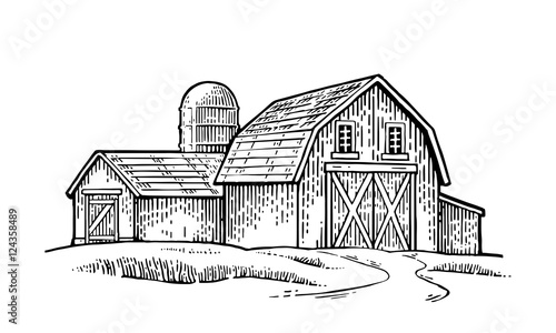 Organic farm. Vector engraving vintage black illustration.