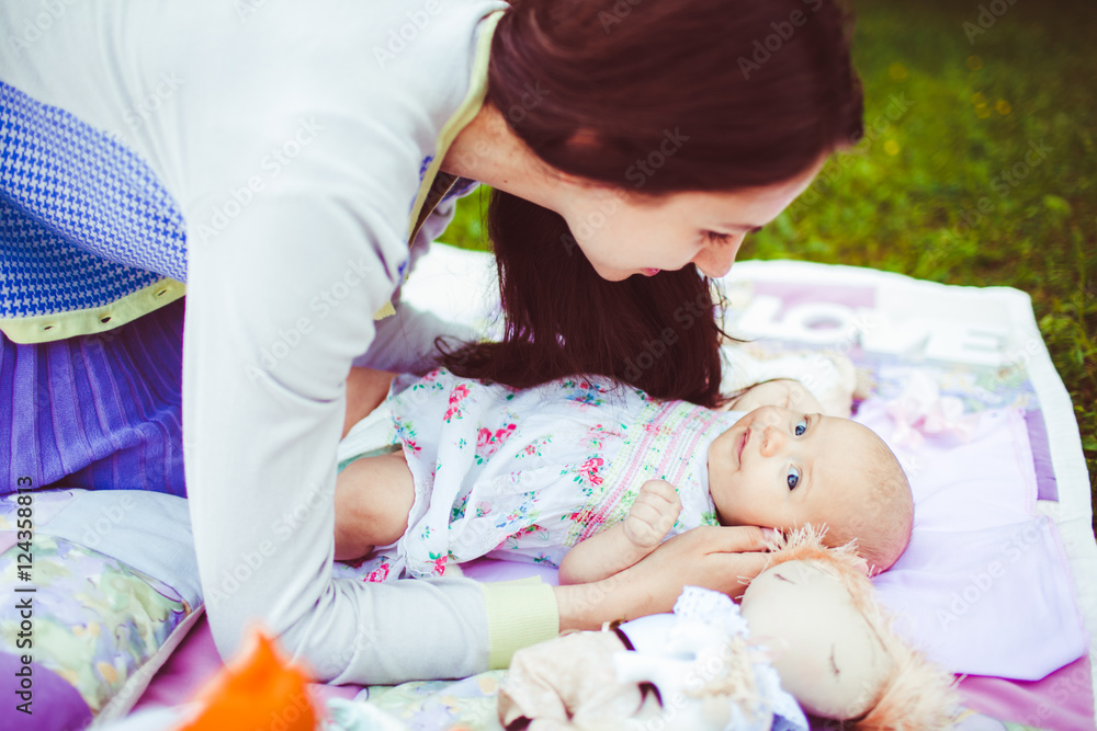 Happy mommy and little baby girl Happy mommy and little baby girl
