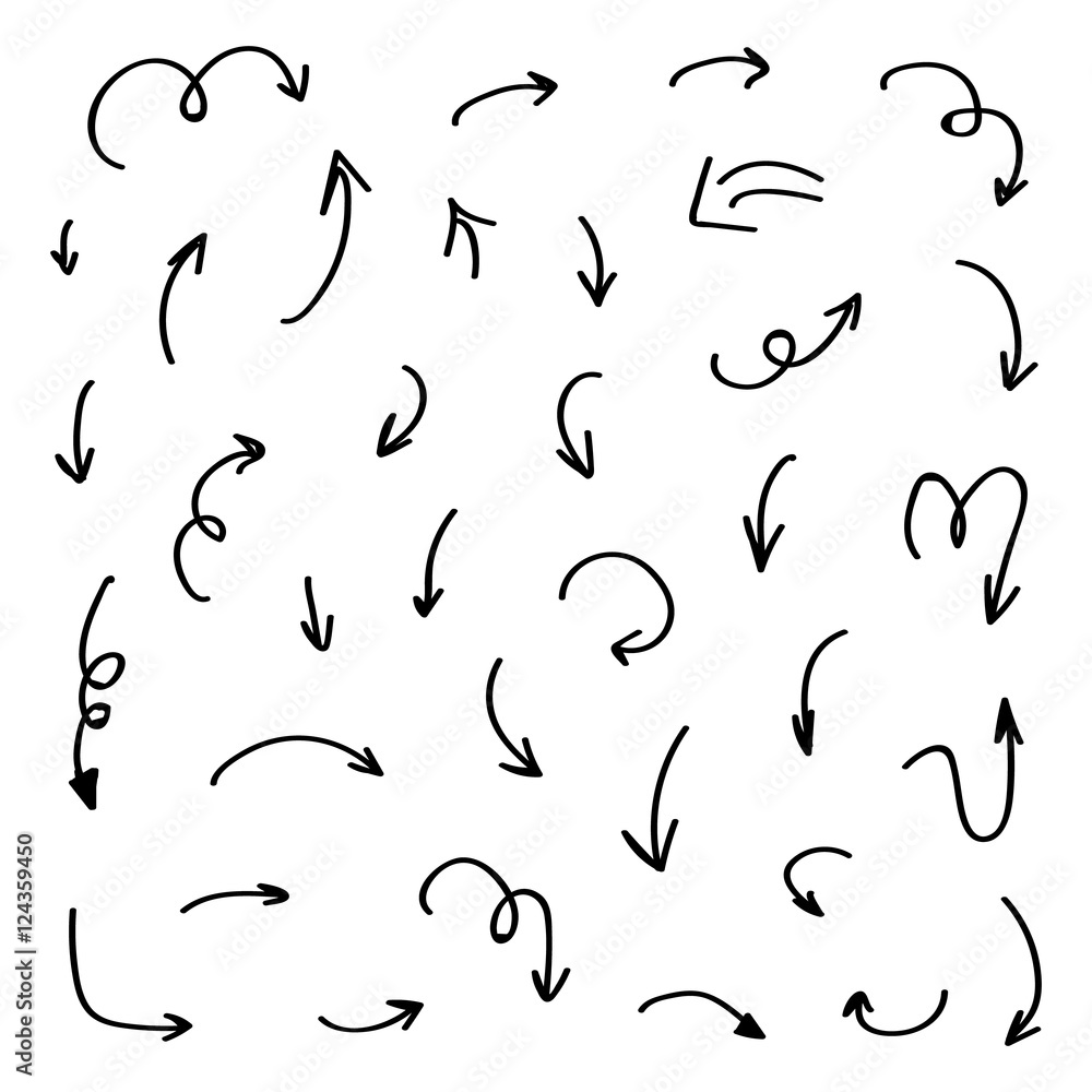 Set of black hand-drawn arrows isolated on white background. Set of black hand-drawn arrows isolated on white background.