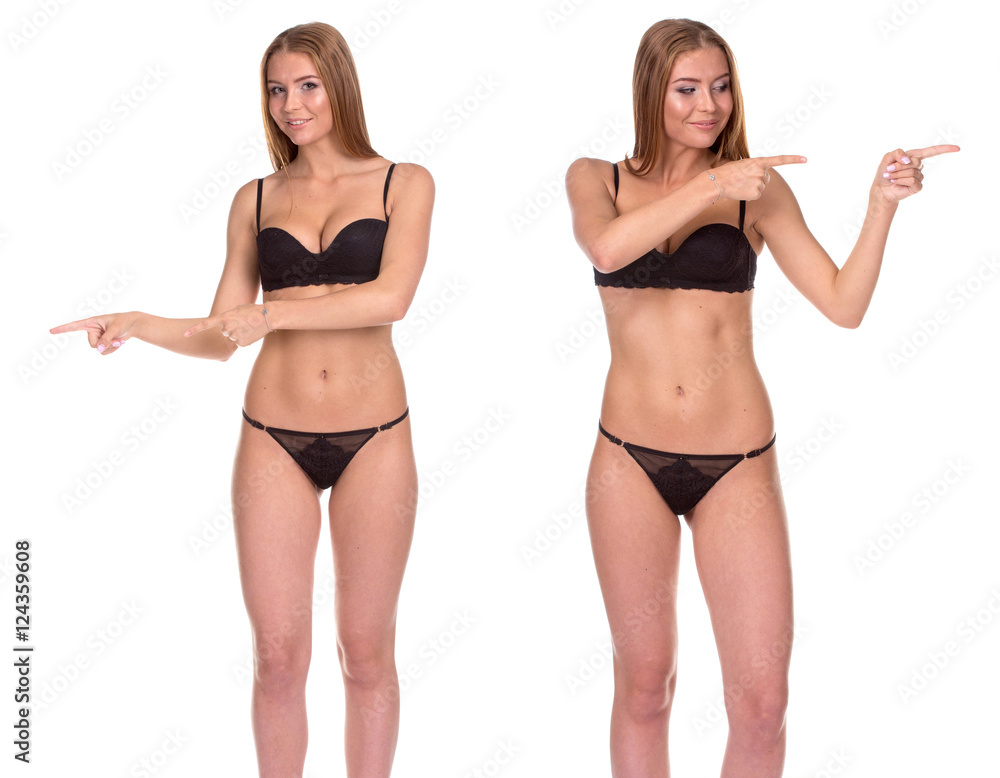 Woman showing direction by fingers Woman showing direction by fingers