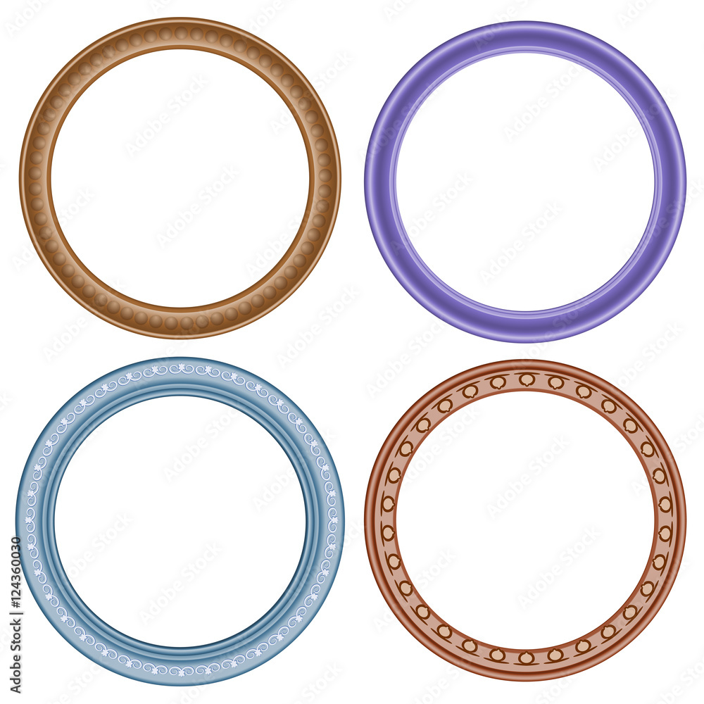 a set of four frames of the round form. different sizes and patterns. isolate on a light background, it is easy to cut to your design.
a set of four frames of the round form. different sizes and patterns. isolate on a light background, it is easy to cut to your design.