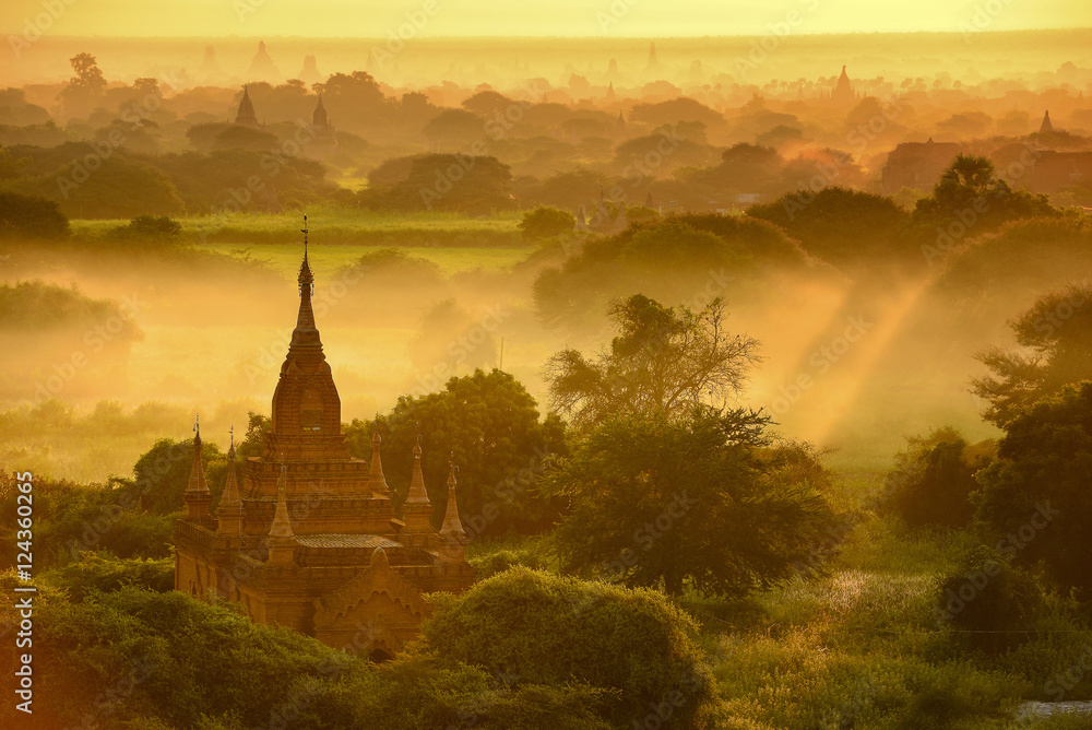 ancient temple in Bagan during sunrise , Myanmar