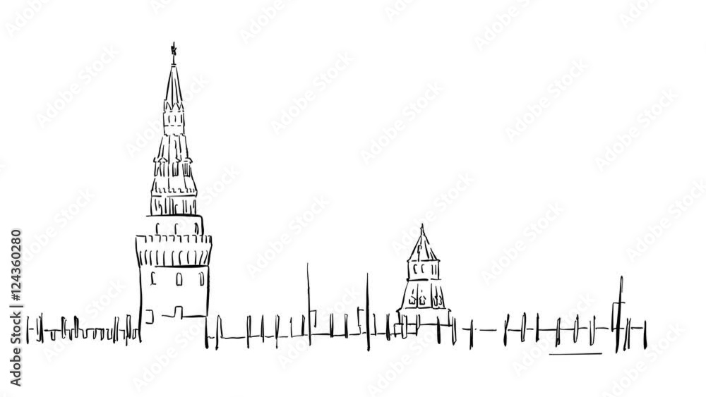 Moscow Kremlin Outline Timelapse sketch on White, Sketched Outline Drawing Animation Footage Moscow Kremlin Outline Timelapse sketch on White, Sketched Outline Drawing Animation Footage