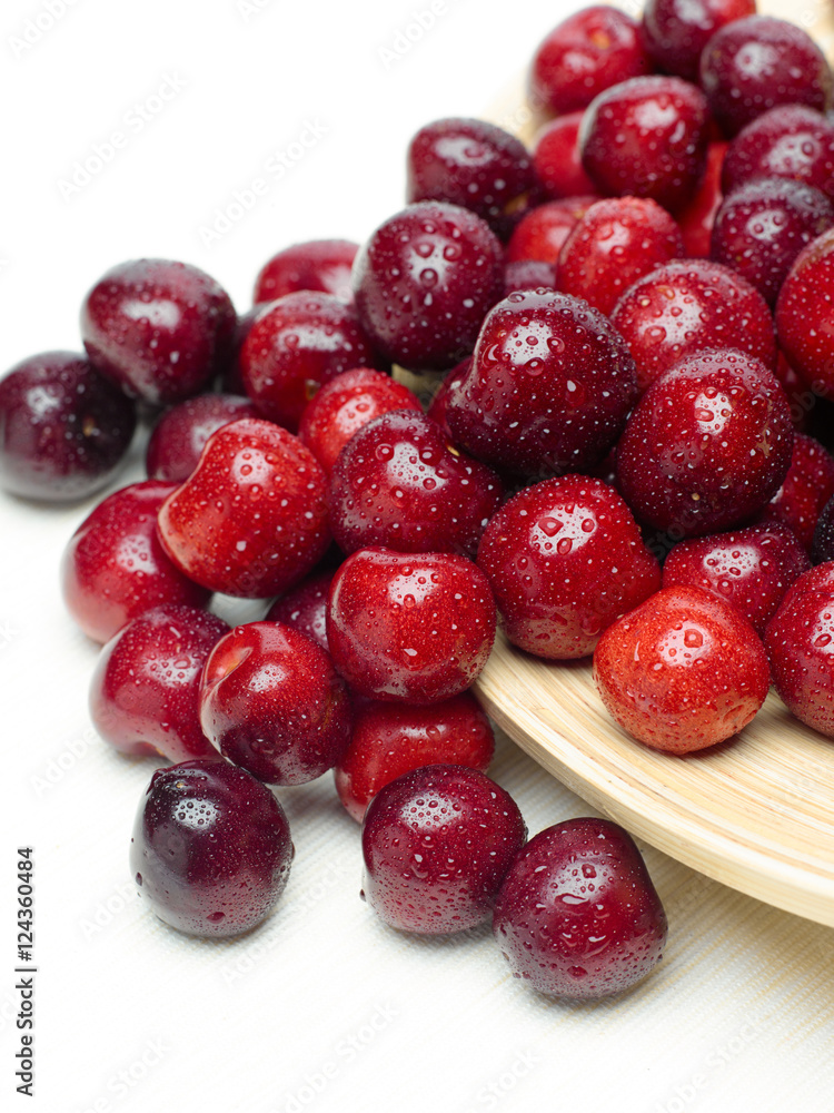 Macro a closeup of fresh cherries and sweet cherries Macro a closeup of fresh cherries and sweet cherries