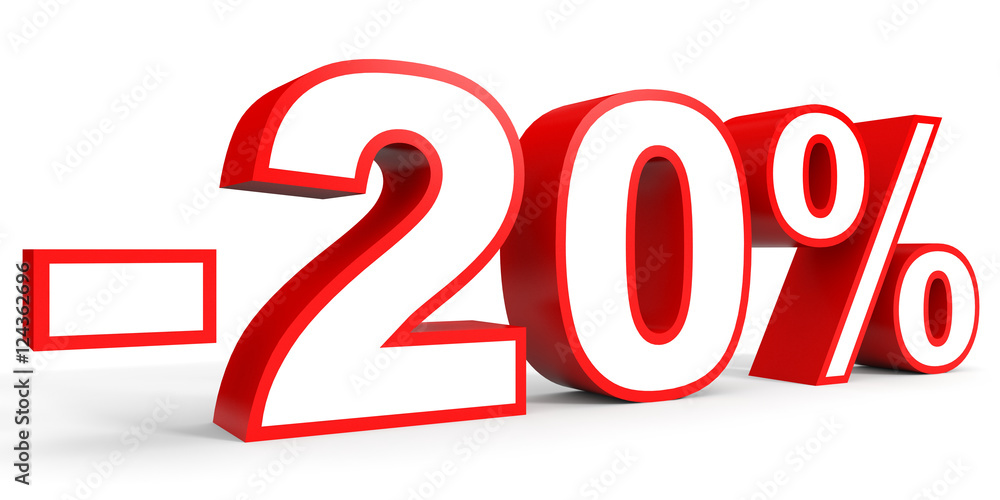 Discount 20 percent off. 3D illustration on white background. Discount 20 percent off. 3D illustration on white background.