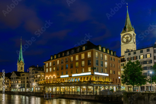 Night view of historic Zurich city center  on summer  Canton of Zurich  Switzerland.