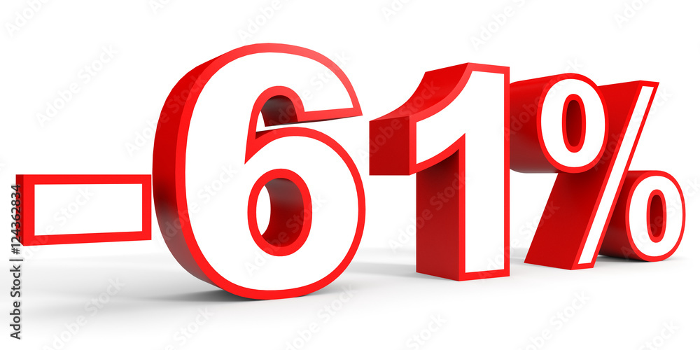 Discount 61 percent off. 3D illustration on white background. Discount 61 percent off. 3D illustration on white background.
