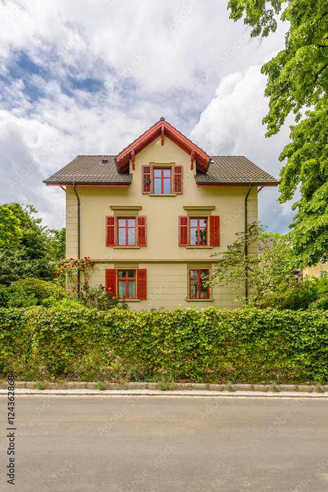 A perfect neighborhood. Houses in suburb at Spring in the Zurich, Switzerland. A perfect neighborhood. Houses in suburb at Spring in the Zurich, Switzerland.