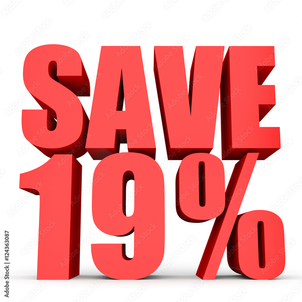 Discount 19 percent off. 3D illustration on white background. Discount 19 percent off. 3D illustration on white background.