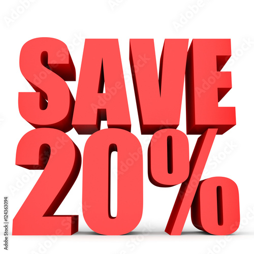 Discount 20 percent off. 3D illustration on white background.