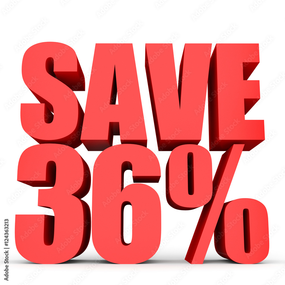 Discount 36 percent off. 3D illustration on white background. Discount 36 percent off. 3D illustration on white background.