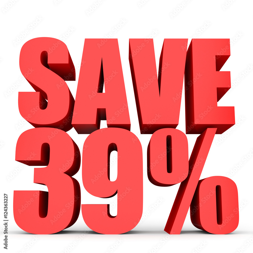 Discount 39 percent off. 3D illustration on white background. Discount 39 percent off. 3D illustration on white background.