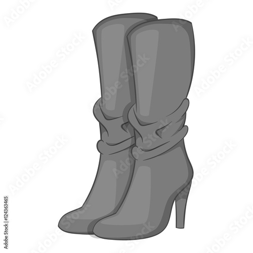 Women boots high heel icon. Gray monochrome illustration of women boots high heel vector icon for web