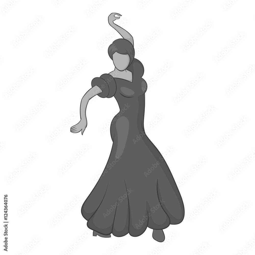 Girl dancing flamenco icon. Gray monochrome illustration of girl dancing flamenco vector icon for web