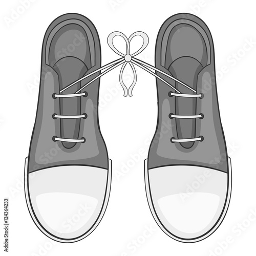 Tied laces on shoes icon. Gray monochrome illustration of tied laces on shoes vector icon for web
