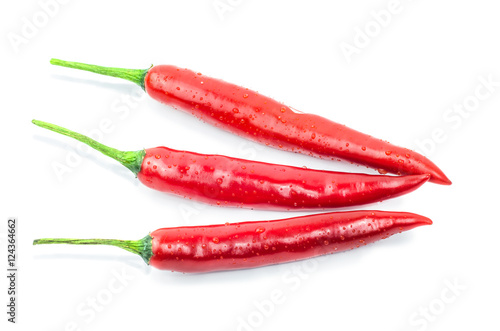 Red chilli pepper on white background.