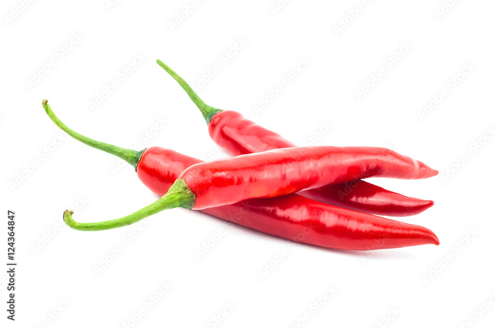 Red chilli pepper on white background.