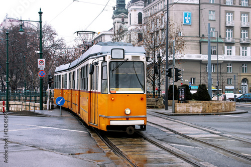 Old yellow tram in Budapest