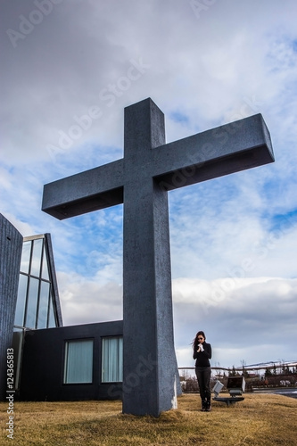 woman praying at church