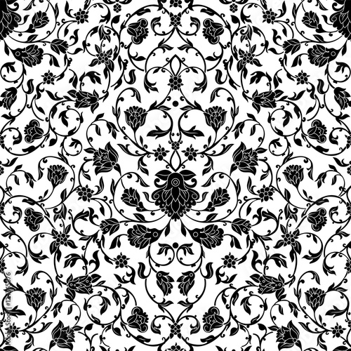 Vector intricate seamless pattern Eastern style on white background. Ornate pattern for design.Monochrome line art ornamental decoraton of wedding invitations and greeting cards
