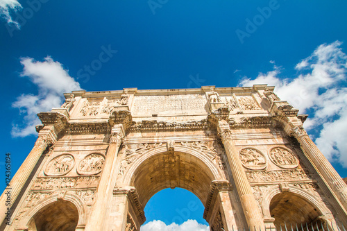     Spectacular Arch of Roman emperor Constantine, located between Colosseum and Forum Romanum, Rome, Lazio, Italy 