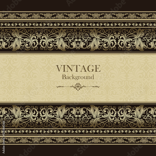 Vintage background, gold, floral frame, ornamental pattern design