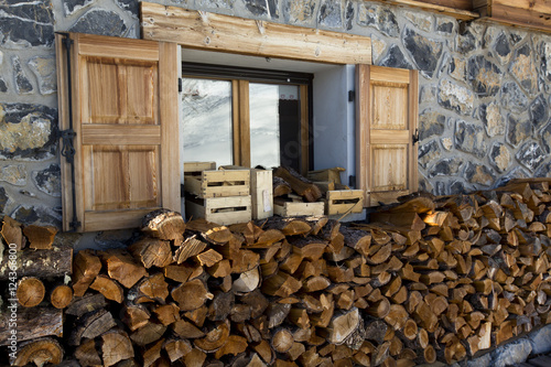 tas de b  ches de bois dans la neige