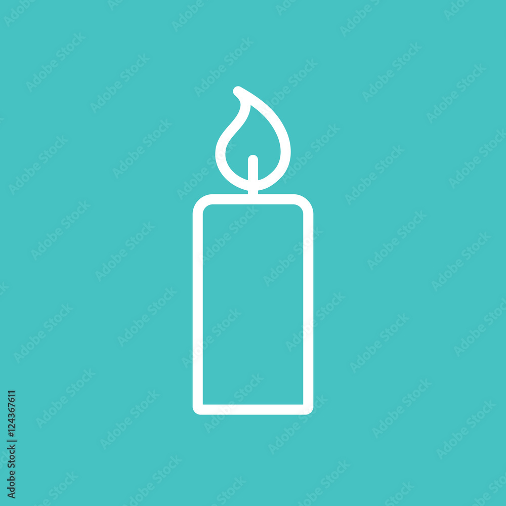 candle light burn wax white thin line outline icon on blue backg candle light burn wax white thin line outline icon on blue backg