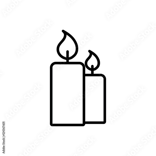 candle light burn wax blue thin line outline icon on black backg