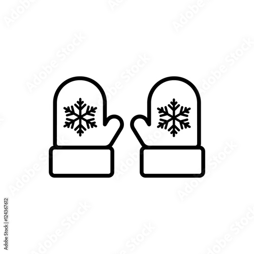 mitten glove pair potholder thin line outline black icon on whit
