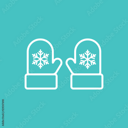 mitten glove pair potholder thin line outline white icon on blue