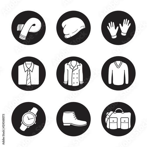 Men s clothes and accessories icons set