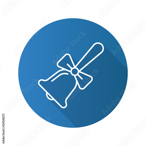 School bell with bow flat linear long shadow icon